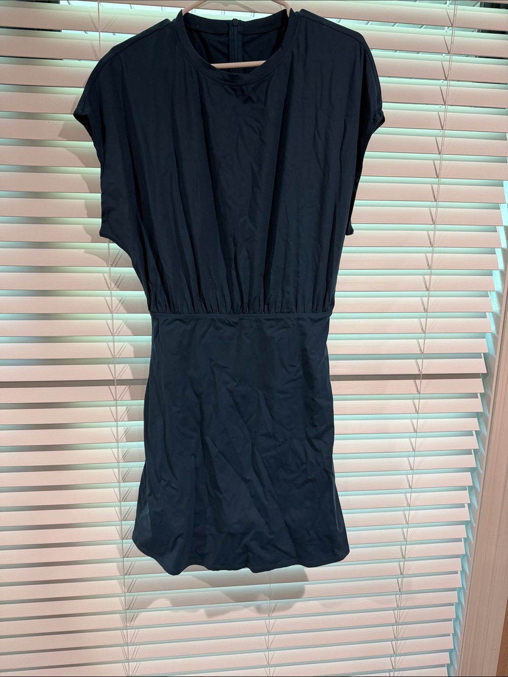 HALARA Blue Short-Sleeve Elastic-Waist Mini Dress
